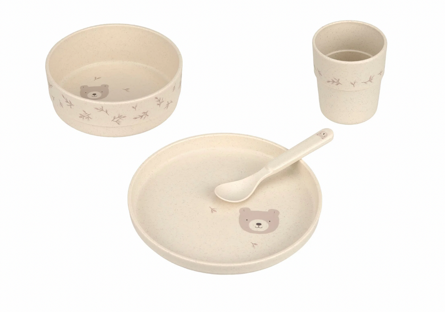 Kindergeschirr Set (Teller - Schüssel - Becher - Löffel), Blätter