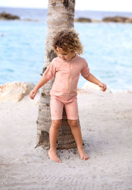 Schwimmanzug Kinder Kurzarm (UV Schutz) - Seestern, Rosa