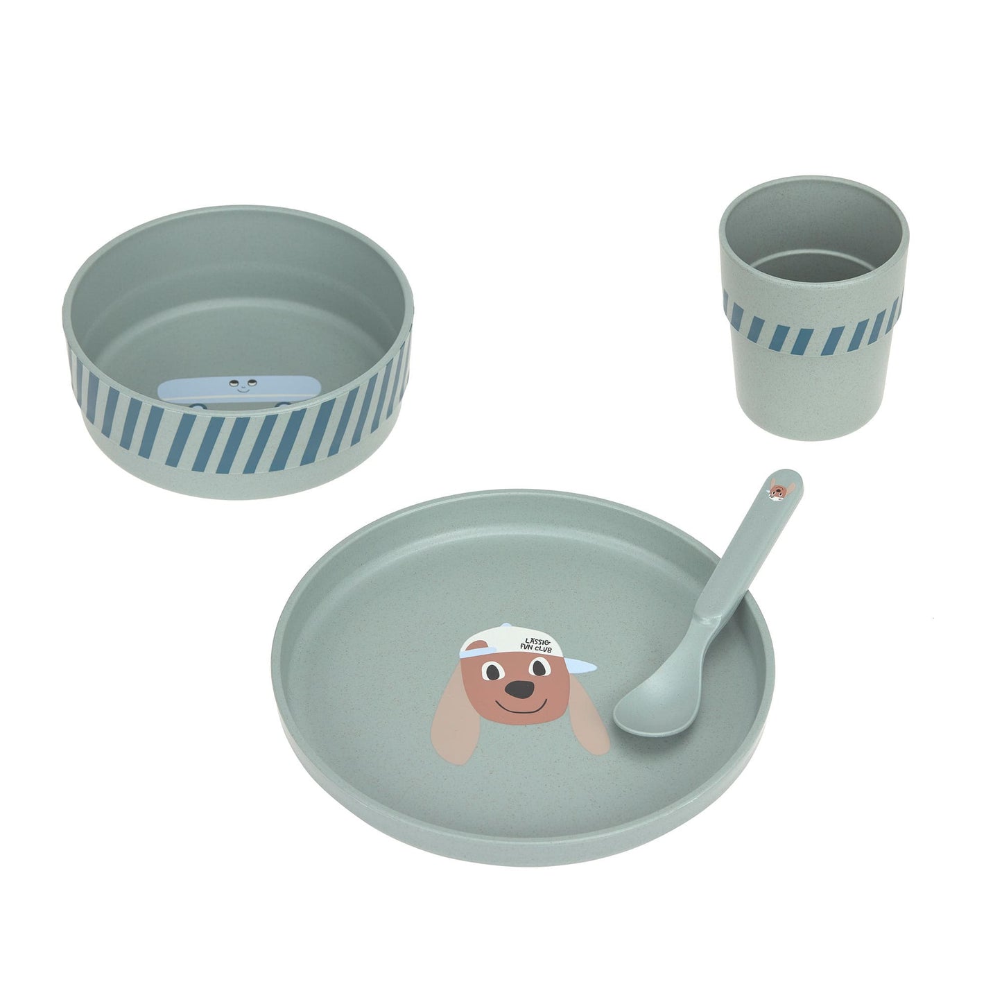 KINDERGESCHIRR SET (TELLER - SCHÜSSEL - BECHER - LÖFFEL) - TINY TEAM, HUND