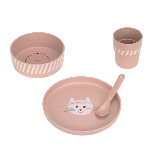 KINDERGESCHIRR SET (TELLER - SCHÜSSEL - BECHER - LÖFFEL) - TINY TEAM, KATZE