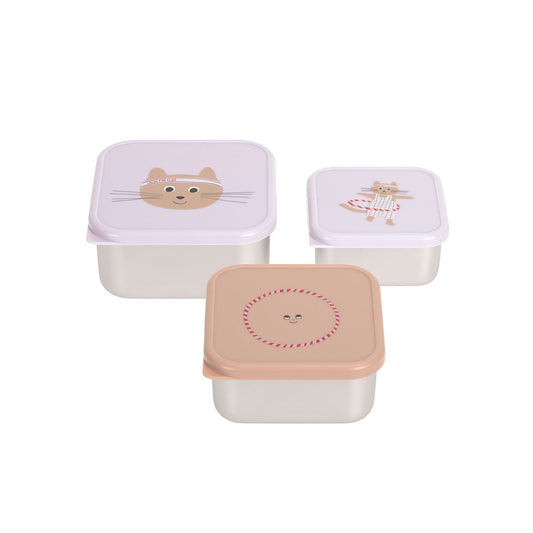 SNACKBOX KINDER (3ER SET) - EDELSTAHL BROTDOSE, TINY TEAM, KATZE