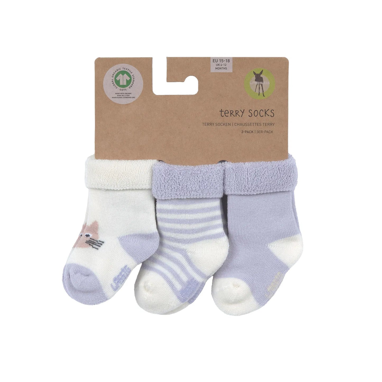 Baby Socken Frottee 3er Set - Bio Baumwolle, Katze