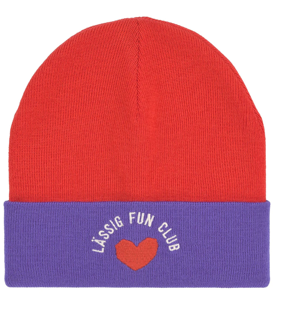 Beanie Mütze Kinder - Merino Wolle, Lila Rot