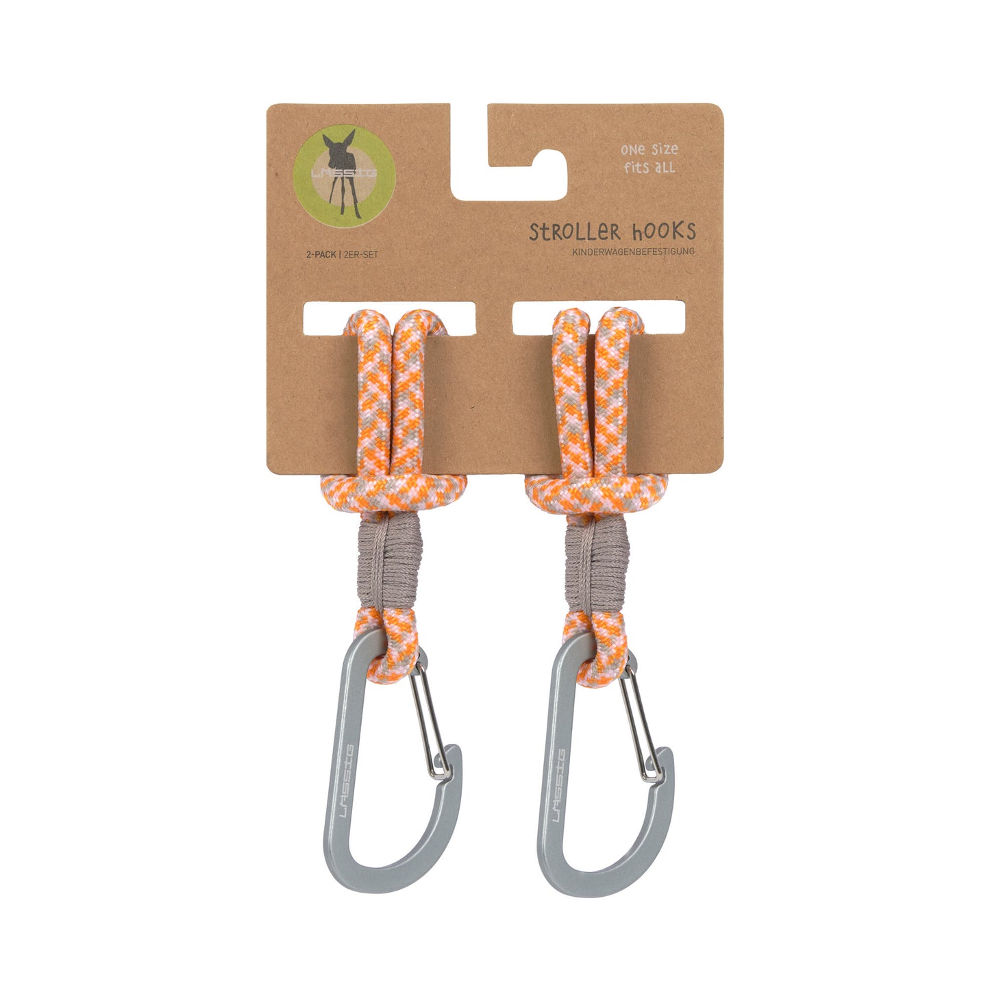 Kinderwagenhaken 2er Set - Karabiner, Beige Orange