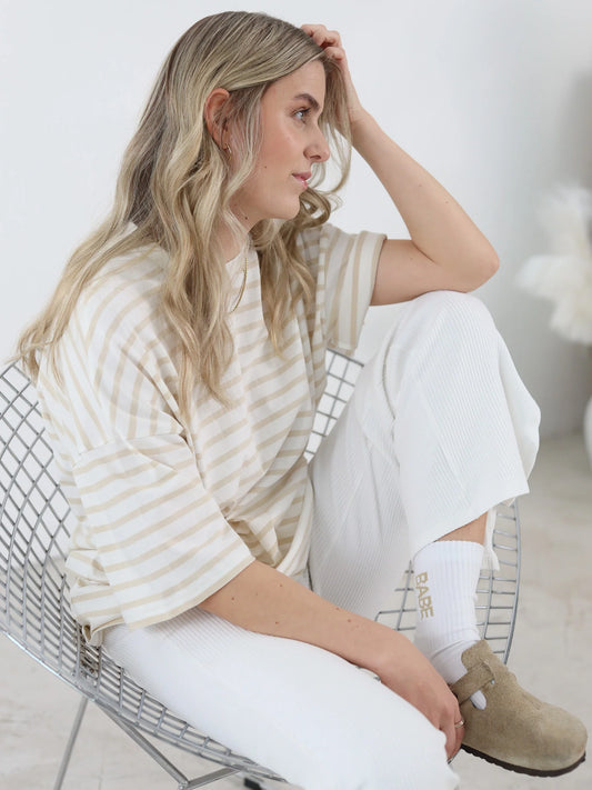Striped shirt unisex - milk/beige
