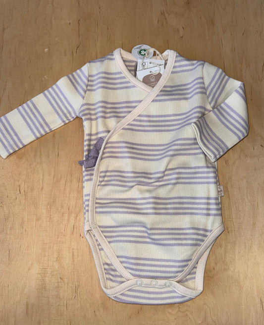 Baby Wickelbody langarm - Bio Baumwolle, Streifen, Pastell Lila